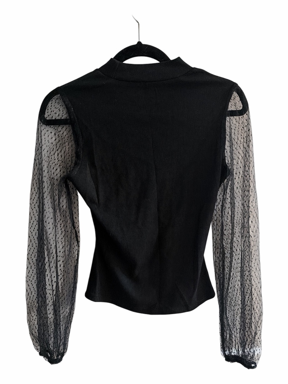 Lulu’s Black Sheer Sleeve Mock Neck Sweater size XS - Picture 2 of 4